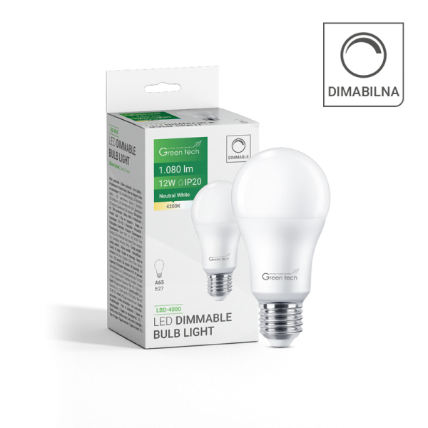 GREEN TECH LED dimabilna žarulja Green Tech, 12W, 4200K, E27, A65, IP20 - LBD-4000