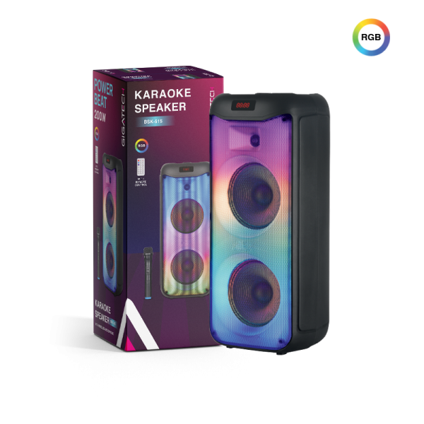 GIGATECH Zvučnik Gigatech BSK-515 (FM/USB/TF/bluetooth/TWS) 2x8" karaoke s wireless mikr.