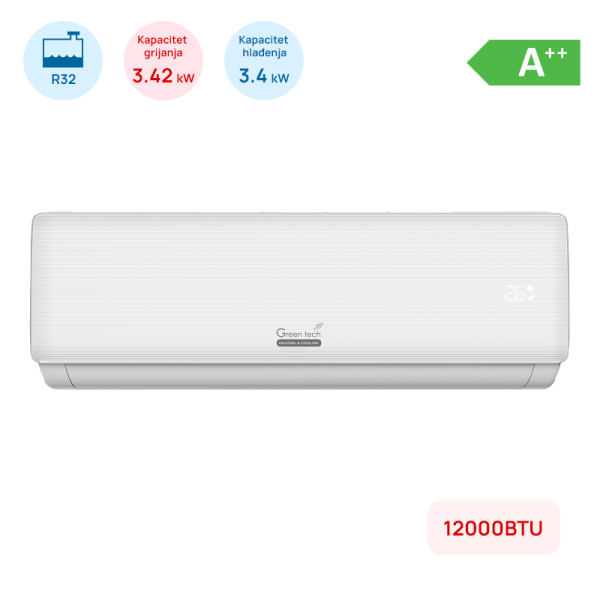 GREEN TECH Klima Green Tech 12000BTU, 3.4kW, A++, R32, -15°C ~ 53°C, bijela - 12-INB1