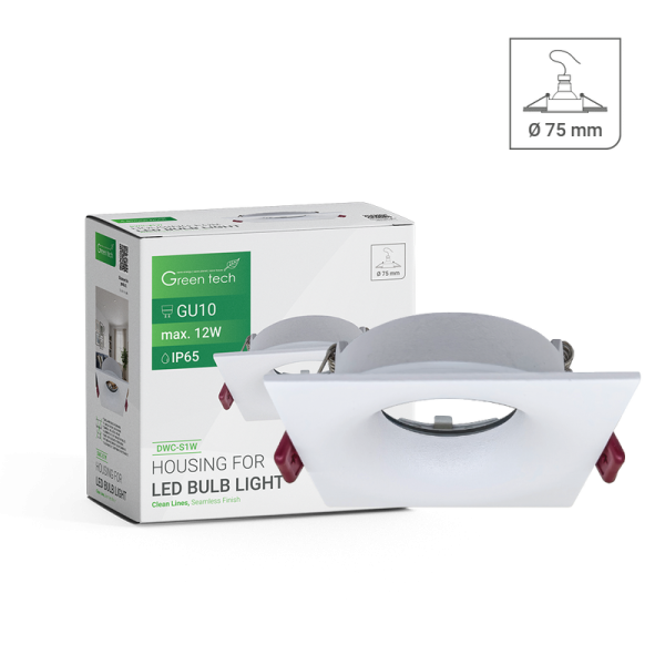 GREEN TECH Kućište za LED žarulju Green Tech, GU10, IP65, bijela boja, 85 x 85 mm - DWC-S1W