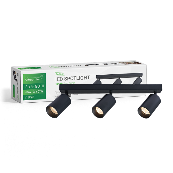 GREEN TECH LED spot svjetiljka Green Tech, GU10  X 3 kom, crna boja - ZARA-3
