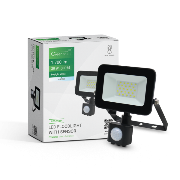 GREEN TECH LED reflektor sa senzorom Green Tech 1700 lm, 20W, 6500K, IP65, crni - AFS-20BK