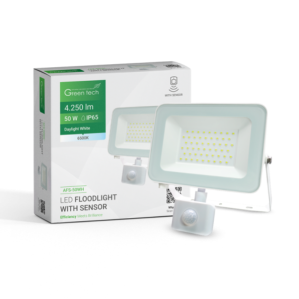 GREEN TECH LED reflektor sa senzorom  Green Tech 4250 lm, 50W, 6500K, IP65, bijeli - AFS-50WH