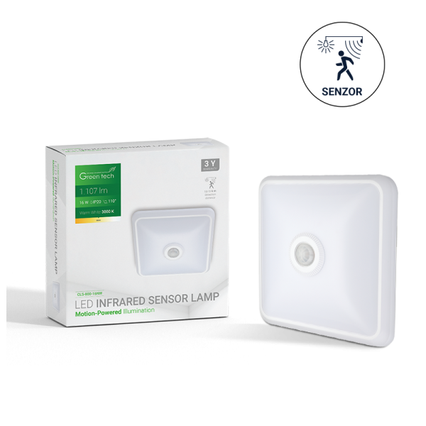 GREEN TECH LED plafonjera sa senzorom Green Tech 16W, 3000K, bijela boja - CLS-800-16NW