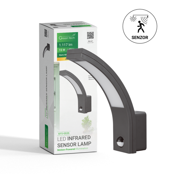 GREEN TECH LED zidna svjetiljka sa senzorom Green Tech 15W, 3000K, crna boja - KFS-053S
