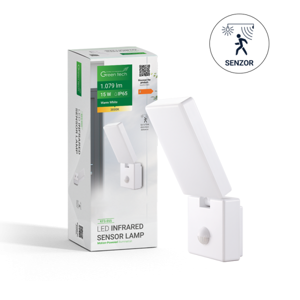 GREEN TECH LED zidna svjetiljka sa senzorom Green Tech 15W, 3000K, bijela boja - KFS-055