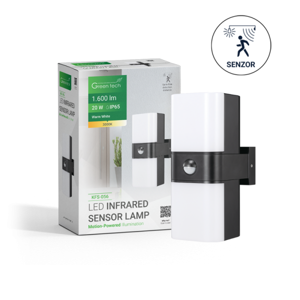GREEN TECH LED zidna svjetiljka sa senzorom Green Tech 20W, 3000K, crna boja - KFS-056