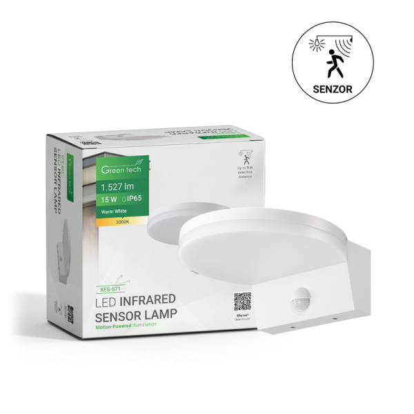GREEN TECH LED zidna svjetiljka sa senzorom Green Tech 15W, 3000K, bijela boja - KFS-071