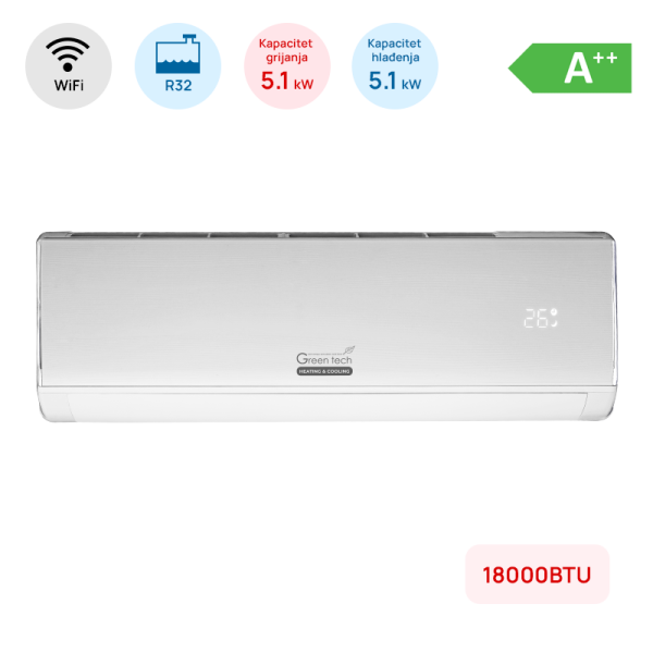 GREEN TECH Klima Green Tech 18000BTU, 5.1kW, A++, R32, -20°C ~ 53°C, WiFi, bijela - 18-IN51-WIFI