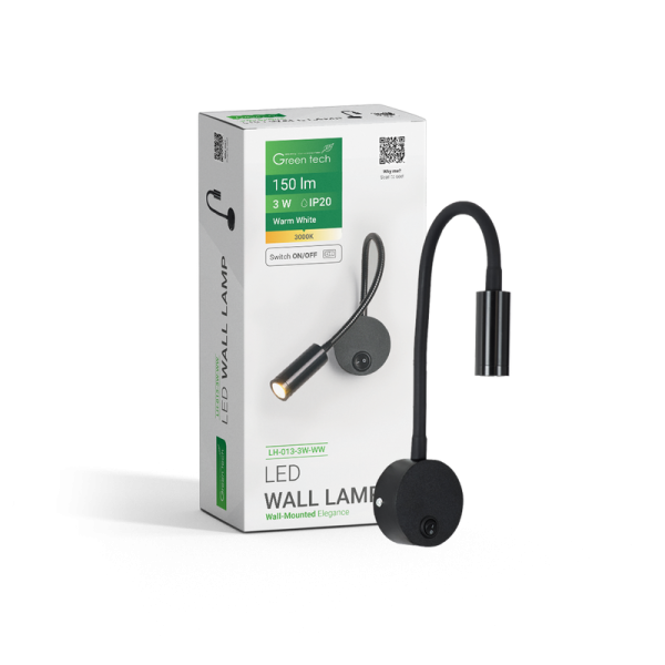 GREEN TECH LED zidna lampa Green Tech 3W, 3000K, crna boja - LH-013-3W-WW
