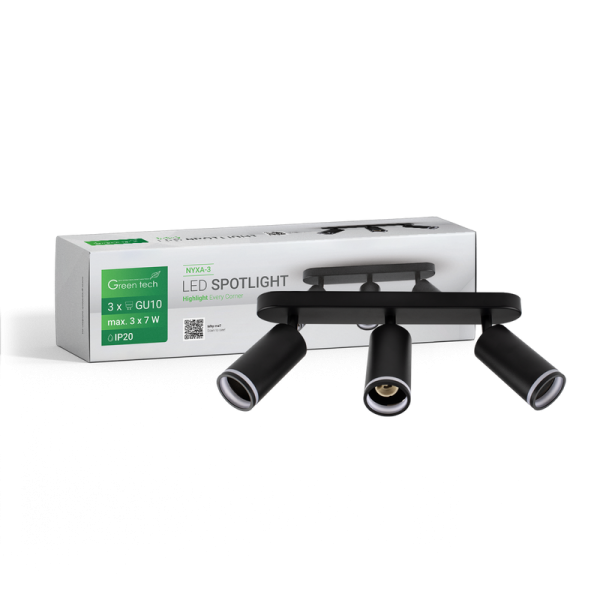 GREEN TECH LED spot svjetiljka Green Tech, GU10 X 3 kom, crna boja - NYXA-3