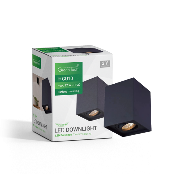 GREEN TECH Nadgradna svjetiljka Green Tech, crna boja, grlo GU10 - YS125S-BK