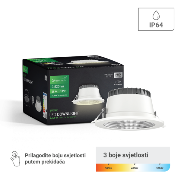 GREEN TECH LED downlight Green Tech 28W, 3CCT, promjer 195-210 mm - DWE-28W