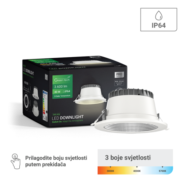 GREEN TECH LED downlight Green Tech 40W, 3CCT, promjer 240-255 mm - DWE-40W