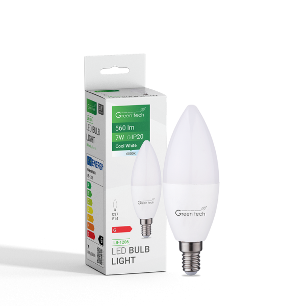 GREEN TECH LED žarulja Green Tech 7W, 6000K, E14, C37, IP20, Sanan chip - LB-1206