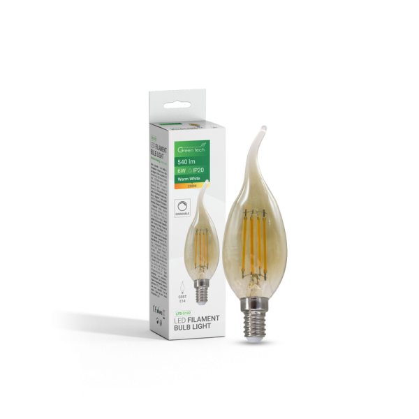 GREEN TECH LED filament žarulja Green Tech 6W, 2300K, E14, AC220V, C35T, amber, dimabilna - LFB-5102