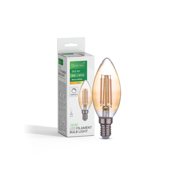 GREEN TECH LED filament žarulja Green Tech 4W, 2700K, E14, AC220V, C35, amber, dimabilna - LFB-5201