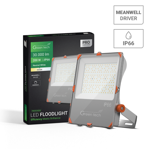 GREEN TECH Premium LED reflektor Green Tech, 200W, 150LM/W 4200K, IP66 Meanwell XLG - PREMIUM200