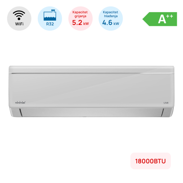 TOYOTOMI Klima TOYOTOMI Umi 4,6kW A++, Eco DC Inverter, – 15°C ~ 43°C, HEPA 3+ - UTN/ UTG-17AP