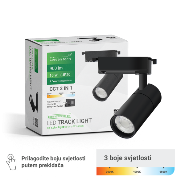 GREEN TECH LED šinska svjetiljka Green Tech 10W, 3 CCT, crna boja - L068-10W-3CCT-BK