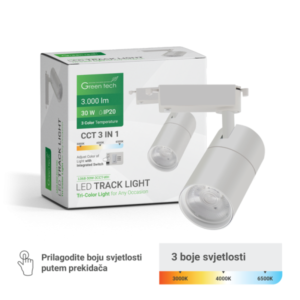 GREEN TECH LED šinska svjetiljka Green Tech 30W, 3 CCT, bijela boja - L068-30W-3CCT-WH