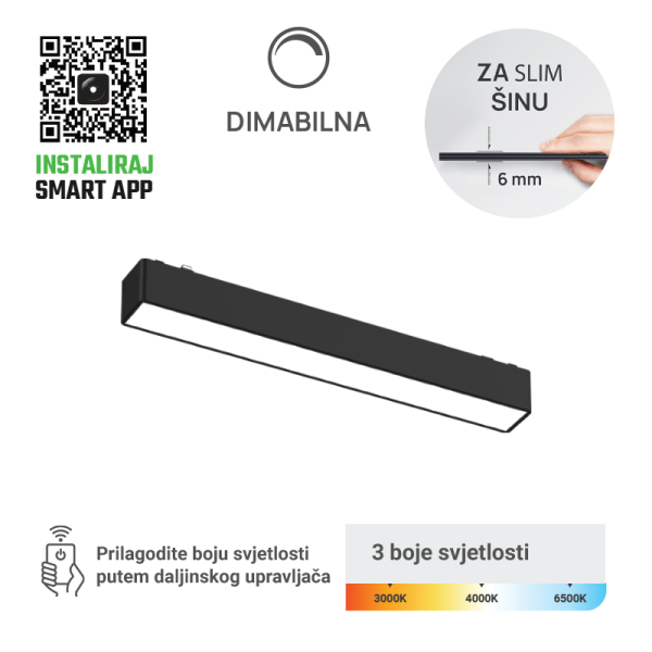 GREEN TECH LED magnetna svjetiljka Green Tech, 12W, 3CCT, LED Osram, Dim./ Smart Lamp APP - MG01-12W-3CCT