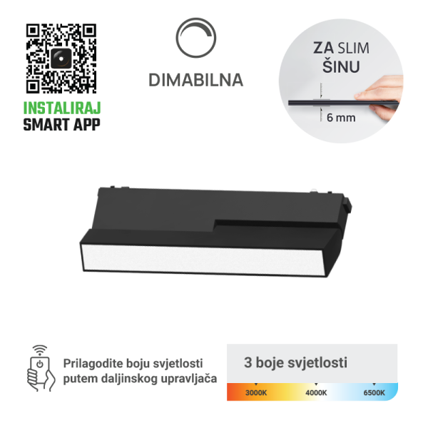 GREEN TECH LED magnetna svjetiljka Green Tech, 12W, 3CCT, LED Osram, Dim./ Smart Lamp APP - MG03-12W-3CCT