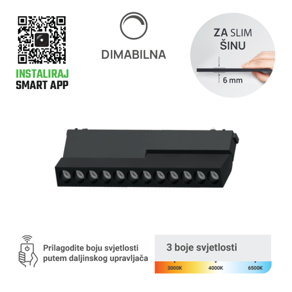GREEN TECH LED magnetna svjetiljka Green Tech, 12W, 3CCT, LED Osram, Dim./ Smart Lamp APP - MG04-12W-3CCT
