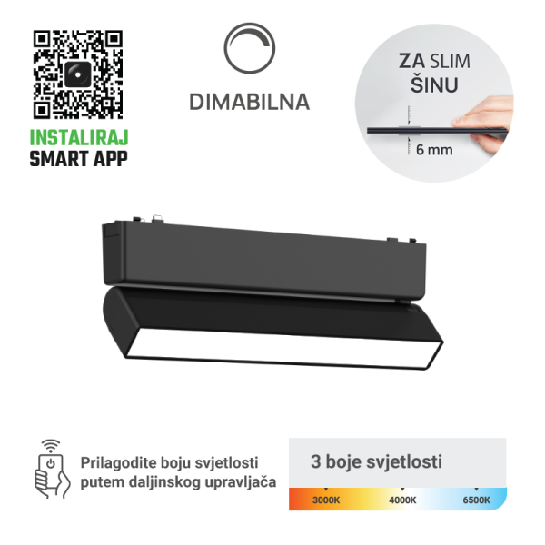 GREEN TECH LED magnetna svjetiljka Green Tech, 12W, 3CCT, LED Osram, Dim./ Smart Lamp APP - MG05-12W-3CCT
