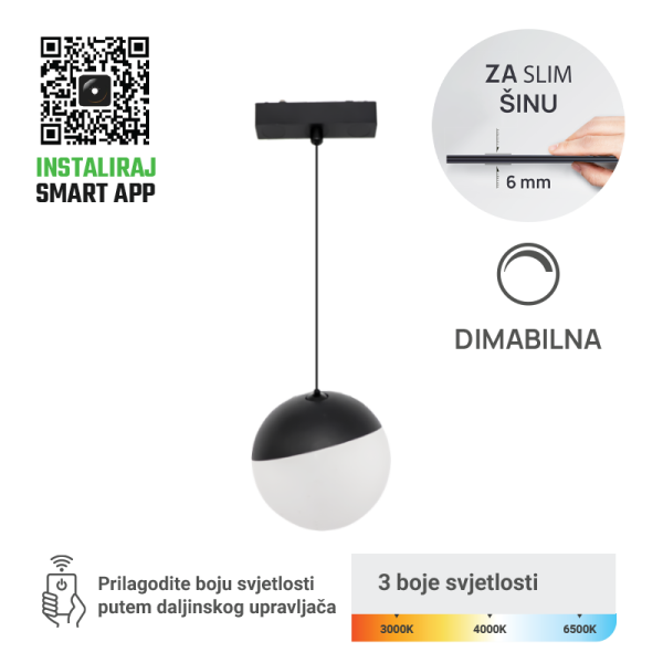 GREEN TECH LED magnetna svjetiljka Green Tech, 6W, 3CCT, LED Osram, Dim./ Smart Lamp APP - MG15-6W-3CCT