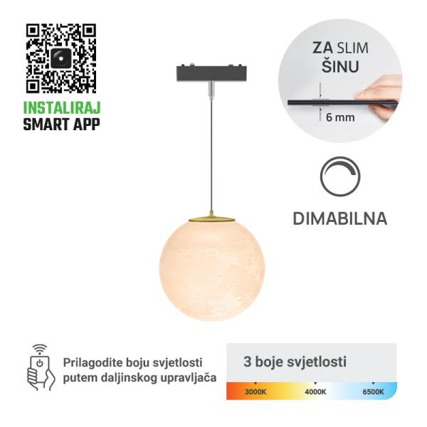 GREEN TECH LED magnetna svjetiljka Green Tech, 6W, 3CCT, LED Osram, Dim./ Smart Lamp APP - MG17-6W-3CCT
