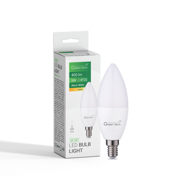 GREEN TECH LED žarulja Green Tech 5W, 3000K, E14, C37, IP20, Sanan chip - LB-1201