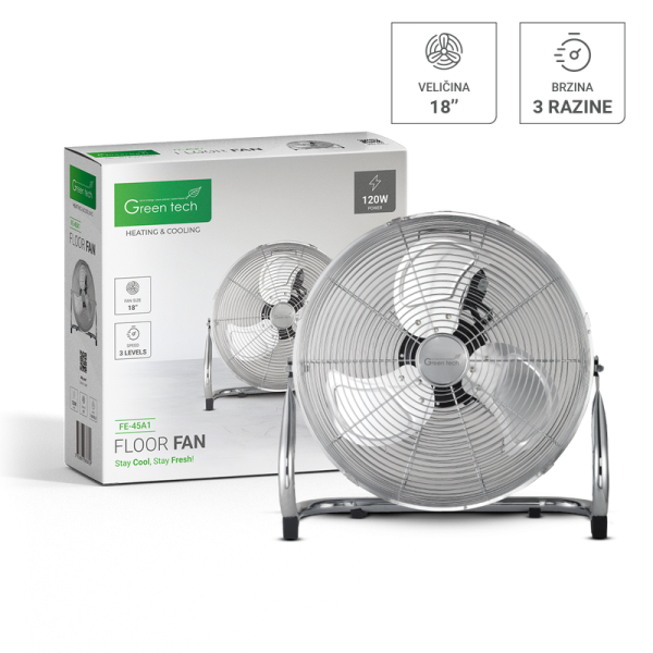 GREEN TECH Ventilator podni Green Tech 120W, 18“, aluminijski motor, krom boja - FE-45A1