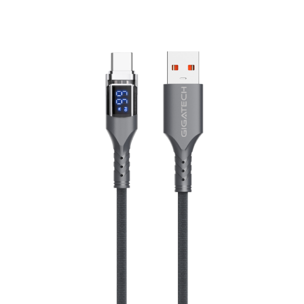 GIGATECH USB na C kabel Gigatech XB805 1m, s LED display-om, sivi