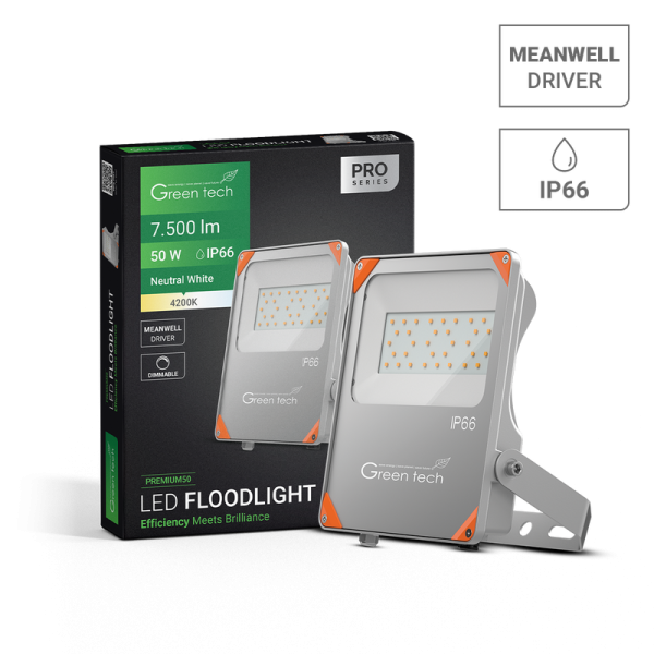 GREEN TECH Premium LED reflektor Green Tech, 50W, 150 lm/W, 4200K, IP66, Meanwell XLG - PREMIUM50
