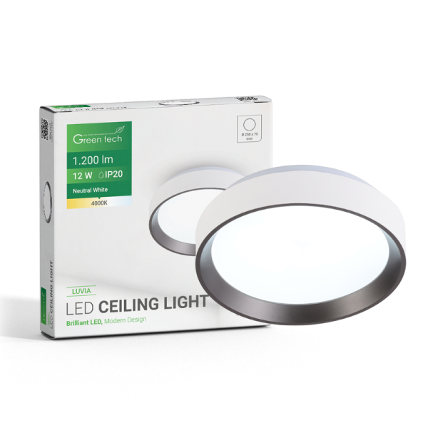 GREEN TECH LED plafonjera Green Tech, 12W, 4000K, IP20, bijela + antracit, promjer 25,8 cm - LUVIA