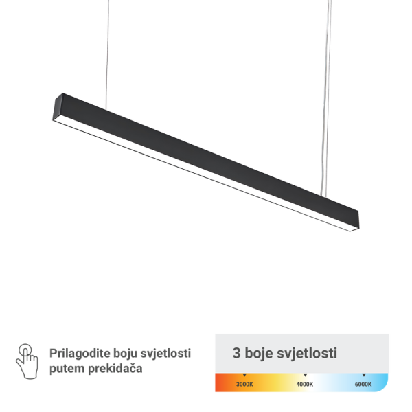 GREEN TECH LED linearna svjetiljka Green Tech 40W, 3CCT, IP40, 120 cm, crna boja - LL-3370-3CCT-40W