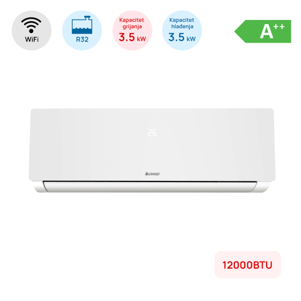 Chigo Klima Chigo 12000BTU, 3.5 kW, A++, R32, -25°C ~ 50°C, s grijačem, WiFi, bijela - CS-35V3G-1C211AM