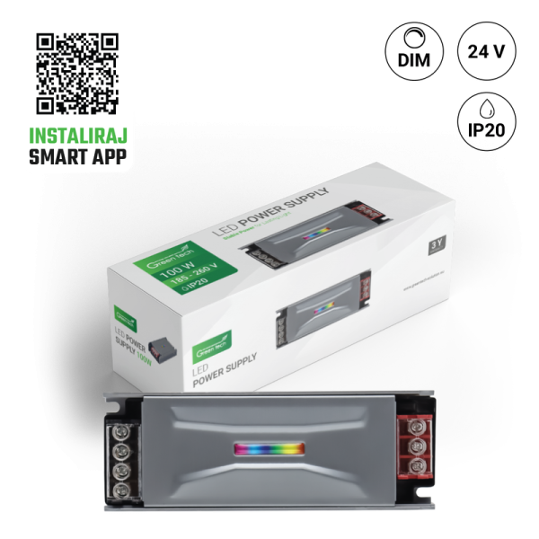GREEN TECH LED napajanje+ Kontroler  Green Tech SMART 100W, 24V, IP20 - PS-SMART24V-100W