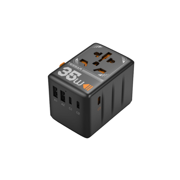 Tessan Putni adapter Tessan TS-WTA02, 2x USB-A, 3x USB-C, PD 35W, univerzalni, crni