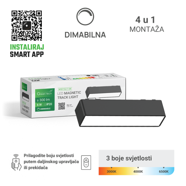 GREEN TECH LED magnetna svjetiljka Green Tech "MYSTYLE" 6W, 3CCT, Dim./ Smart Lamp APP - MYSTYLE-1-6W