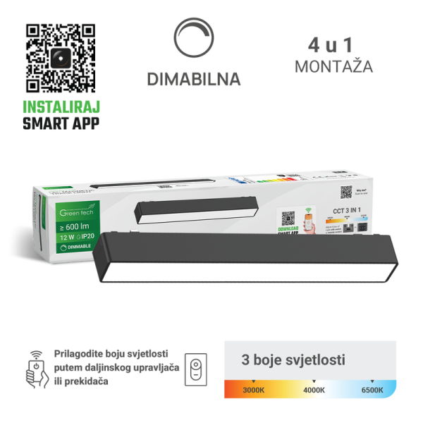 GREEN TECH LED magnetna svjetiljka Green Tech "MYSTYLE" 12W, 3CCT, Dim./ Smart Lamp APP - MYSTYLE-1-12W