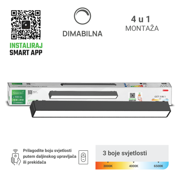 GREEN TECH LED magnetna svjetiljka Green Tech "MYSTYLE" 18W, 3CCT, Dim./ Smart Lamp APP - MYSTYLE-1-18W