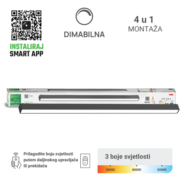 GREEN TECH LED magnetna svjetiljka Green Tech "MYSTYLE" 24W, 3CCT, Dim./ Smart Lamp APP - MYSTYLE-1-24W
