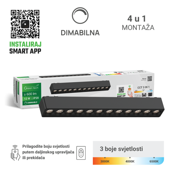GREEN TECH LED magnetna svjetiljka Green Tech "MYSTYLE" 12W, 3CCT, Dim./ Smart Lamp APP - MYSTYLE-2-12W