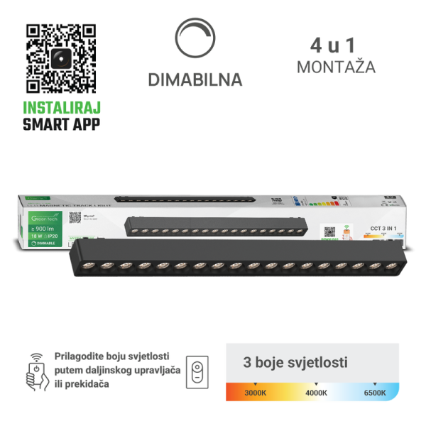 GREEN TECH LED magnetna svjetiljka Green Tech "MYSTYLE" 18W, 3CCT, Dim./ Smart Lamp APP - MYSTYLE-2-18W