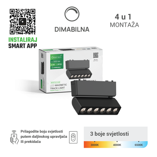 GREEN TECH LED magnetna svjetiljka Green Tech "MYSTYLE" 6W, 3CCT, Dim./ Smart Lamp APP - MYSTYLE-6-6W