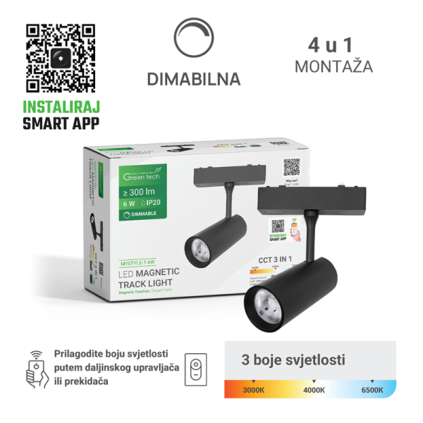 GREEN TECH LED magnetna svjetiljka Green Tech "MYSTYLE" 6W, 3CCT, Dim./ Smart Lamp APP - MYSTYLE-7-6W