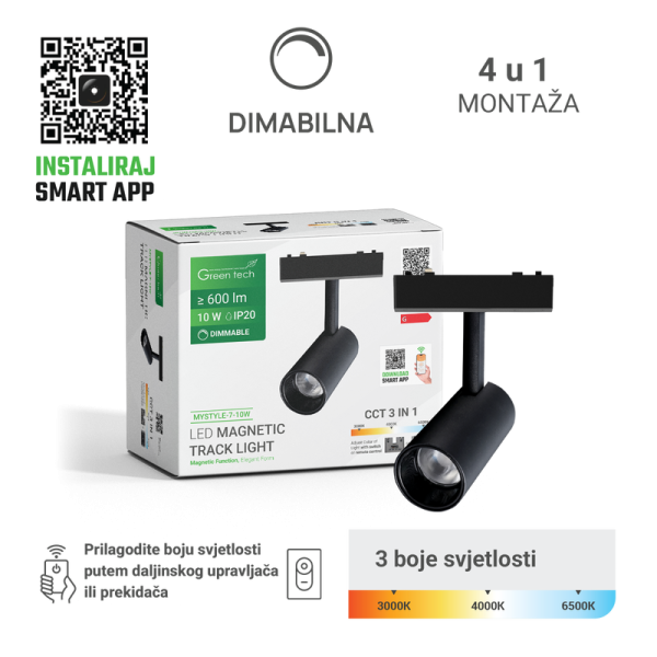 GREEN TECH LED magnetna svjetiljka Green Tech "MYSTYLE" 10W, 3CCT, Dim./ Smart Lamp APP - MYSTYLE-7-10W