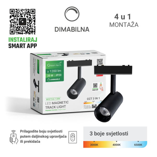 GREEN TECH LED magnetna svjetiljka Green Tech "MYSTYLE" 20W, 3CCT, Dim./ Smart Lamp APP - MYSTYLE-7-20W
